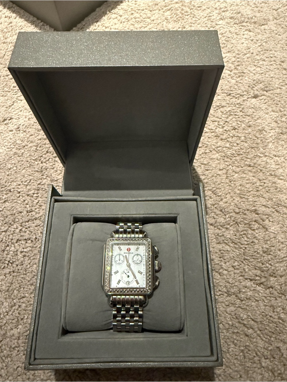 Michele Deco Stainless Diamond Watch